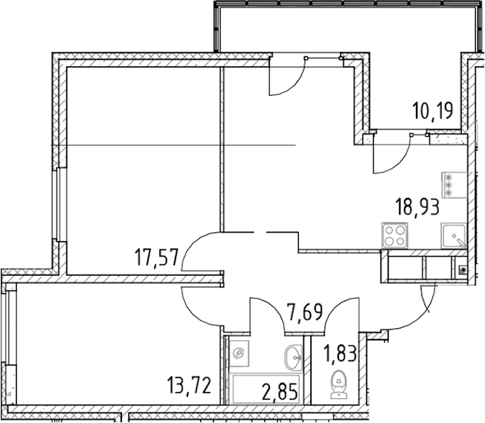 2-комнатная квартира 62.59 м², 22/23 эт., ЖК «Город Первых»